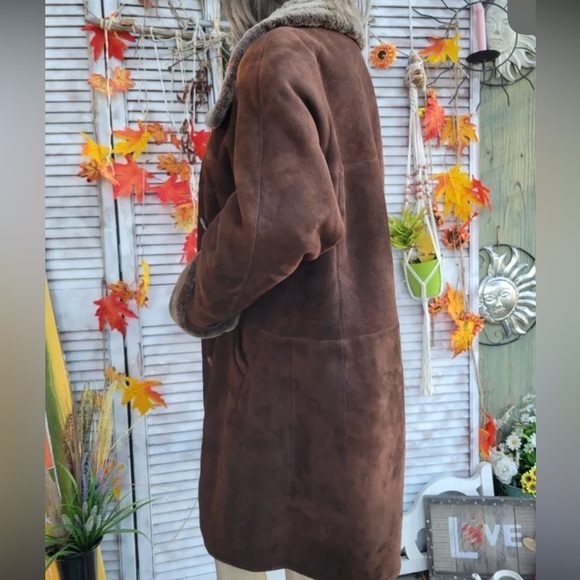 HIDE SOCIETY HiSO Suede Vintage Sherpa boho longline coat - Picture 4 of 16